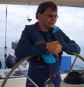 Picture of Paul McRae on his yacht Eldorado approaching Vieste in Croatia